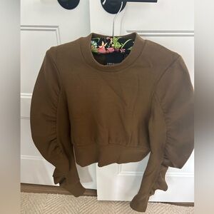 C/MEO olive green ruched sleeve crop pullover